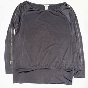 Cache' Black Long Sleeve Blouse with Gold Zippers - Large